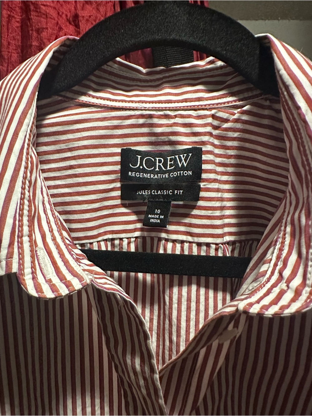 J. Crew Women’s Jules Classic Fit Red and White Striped Shirt Size 10
